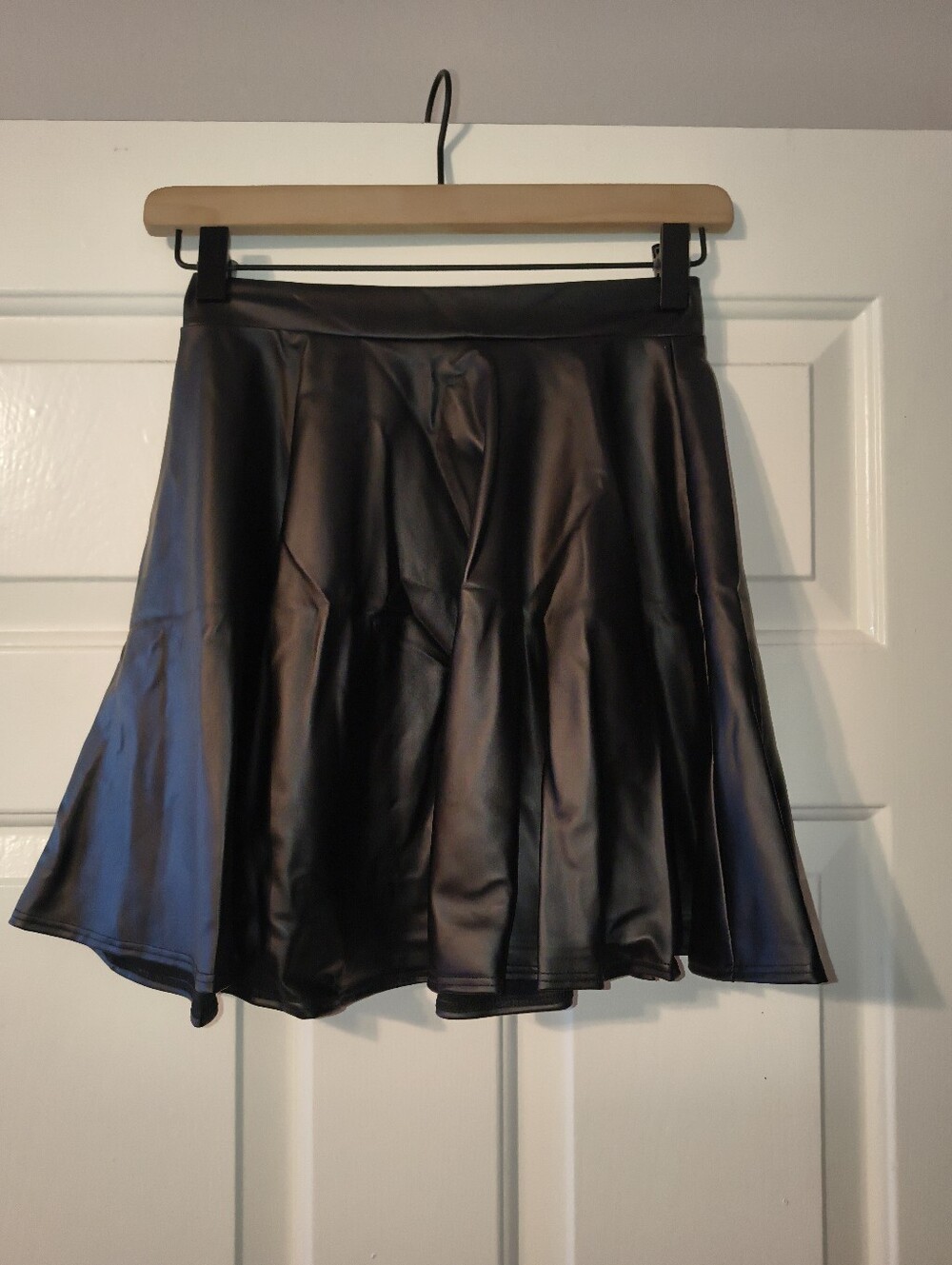 Black Faux Leather Skater Skirt Size S